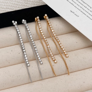 Elegant long tassel earrings with sparkling zircon and gold-silver snake chains