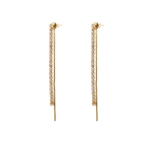 Fashion long tassel drop earrings with sparkling cubic zirconia in gold plated finish