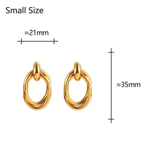 Small size gold geometric triple-intertwined hoop earrings, 21mm wide by 35mm height