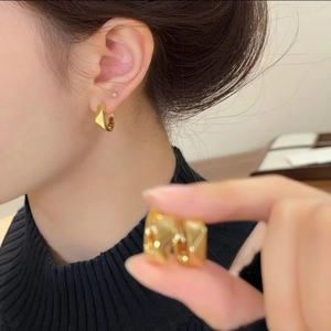 Geometric Facet Hoop Earrings Gold Plated Copper Simple Minimalist Elegant Jewelry For Women Lightweight