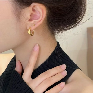 Elegant gold-plated geometric hoop earrings and minimalist stud for women's daily wear