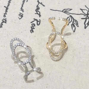 Luxe micro-paved zircon nail rings in gold and silver finish with hollow oval design