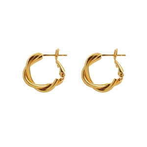 Polished gold geometric twisted hoop earrings for women with high gloss finish