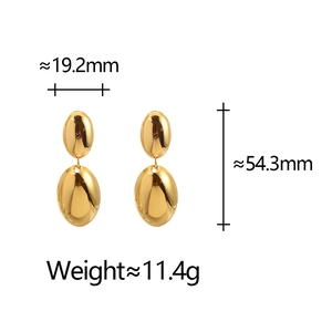 Polished gold double oval drop earrings for women with detailed size measurements