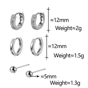 Tableau des tailles détaillé pour l'ensemble de 3 créoles et clous en zircon argent