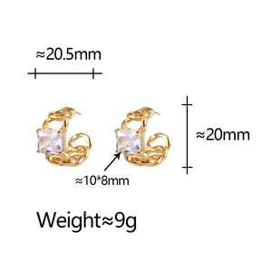 Vintage-Ohrringe Gold mit quadratischem Zirkonia und markantem Panzerketten-Muster