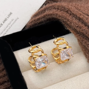 Quadratische Zirkonia Kupfer Ohrringe Mit 925 Sterling Silber Stecker Vintage Elegant 18K Vergoldet Schmuck Für Damen