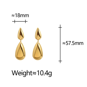 Polierten goldene Tropfenohrringe mit Maßen von 18mm Breite und 57.5mm Gesamthöhe