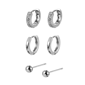 Set de 6 boucles d'oreilles créoles géométriques en zircon argenté pour femmes