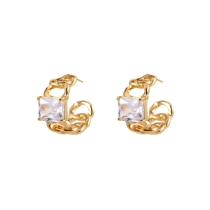 Elegante goldene C-Kettenohrringe mit quadratischem Zirkonia im Vintage-Stil