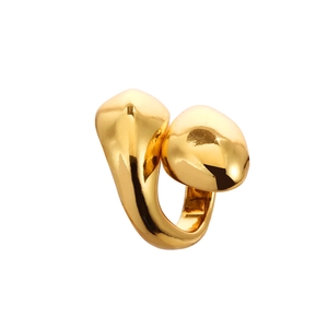 Polished 18K gold plated geometric open ring with minimalist fluid teardrop design