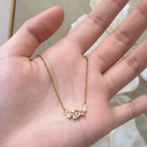 Geometric Zircon Pendant Necklace With 18K Gold Plated Brass Adjustable Clavicle Chain For Women Minimalist Fashion