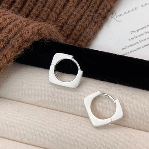 Square geometric brushed silver earrings for women with minimalist matte finish