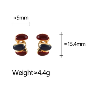 Deep red and blue enamel stud earrings with twisted gold metal design for women