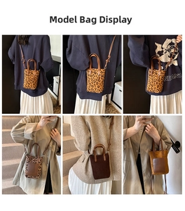 Collage of mini crossbody cell phone bags with leopard prints and solid brown finishes
