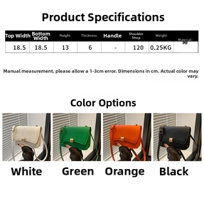 Size guide for minimalist PU crossbody bag with dimensions, weight and strap length details