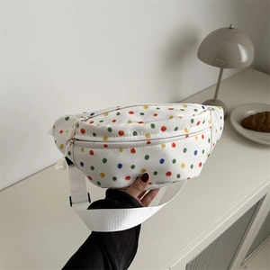 Polka Dot Fanny Pack Women Colorful Print Waist Bag Fabric Casual Chest Crossbody Bag With Adjustable Strap
