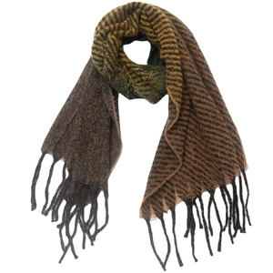 Écharpe d'hiver à chevrons tons terre pour hommes et femmes avec longues franges noires