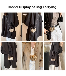Golden shell-shaped mini crossbody bag with delicate metal chain strap detail