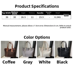 Detailed size chart and multi-color options for the plush fleece tote bag for women