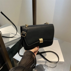 Fashion PU Leather Small Square Bag For Women Minimalist Crossbody Shoulder Bag With Golden Metal Buckle Solid Color Commuter Bag
