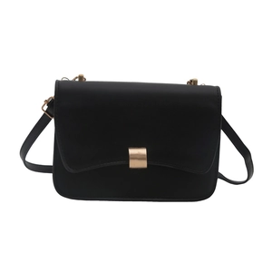 Classic black leather shoulder bag with gold rectangular buckle and minimalist crossbody strap