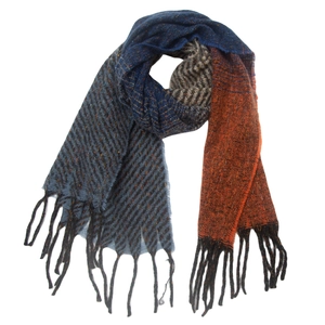 Écharpe d'hiver avec dégradé bleu et orange ornée de longs pompons noirs élégants