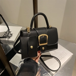 Fashion Women Small Square Bag Candy Color Lychee PU Leather Handbag Gold Buckle Crossbody Bag With Matching Small Pouch