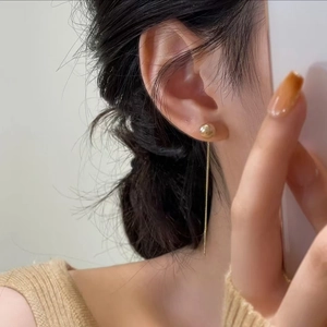 Long Tassel Threader Earrings Copper Gold Plated With Simulated Artificial Pearl Geometric Line Minimalist Elegant Jewelry For Women