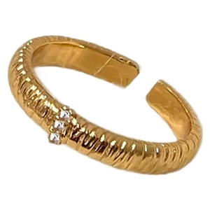 French retro gold ribbon brushed ring with three zircon stones and adjustable opening