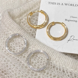 Boucles D'oreilles Créoles Rondes Géométriques Avec Tige En Argent Sterling 925 Cuivre Pavé Zircone Luxe Femmes