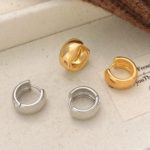 Minimalist Geometric Hoop Earrings Copper Gold Silver Plated High Polish Huggie Ear Buckle Ins Style For Women