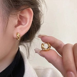 Boucles D'oreilles Créoles Torsadées En Cuivre Plaqué Or Argent Géométrique Style Français Bijoux Pour Femmes