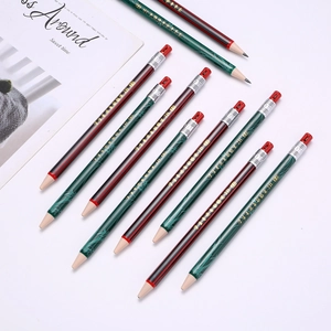 2.0mm 2B mechanical pencil set with green bamboo patterns and silver metal clips