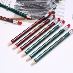 Green and red 2.0mm 2B mechanical pencils for students with striped texture and eraser