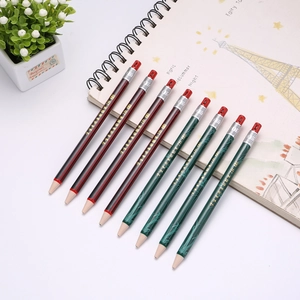 Detail of 2.0mm 2B mechanical pencils with stripe and bamboo patterns on a notebook