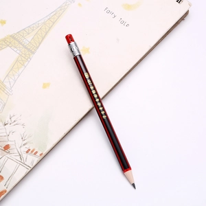 Macro detail of 2.0mm 2B mechanical pencil with black and red striped barrel design