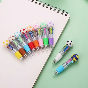 Set of 10 colorful ballpoint pens featuring 3D football and volleyball toppers for students
