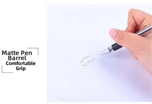 Close-up of a matte black gel pen with a non-slip rubber grip for comfortable writing