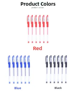 Three-color neutral gel ink pens in red blue and black with transparent barrels