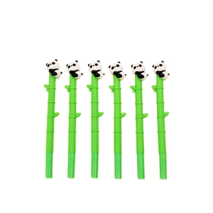 Creative 0.5mm panda and bamboo gel pens for students, 6-piece green stationery set