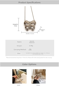 Spécifications détaillées de taille pour mini sac papillon avec chaîne et dimensions