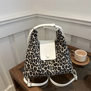 Sac Cabas Imprimé Léopard Femmes Cuir PU Tissu Grande Capacité Rétro Multifonctionnel Sac À Épaule À Main Mode