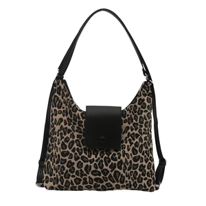 Sac fourre-tout rétro léopard avec lanières en cuir noir et fermeture à boucle devant
