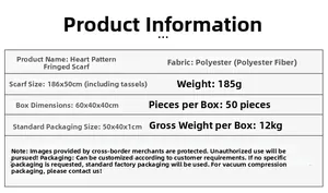 Spezifikationstabelle für Herz-Karoschal mit Fransen aus Polyester in 186x50cm