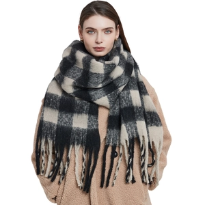 Écharpe d'Hiver Épaisse à Carreaux pour Femmes Châle Long à Franges Chaud Chauffe-nuque en Polyester Accessoire de Mode