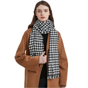 Écharpe Classique Pied-de-poule pour Femmes Polyester Hiver Chaud Châle avec Glands Wrap pour le Quotidien Style Preppy Accessoires de Mode Automne