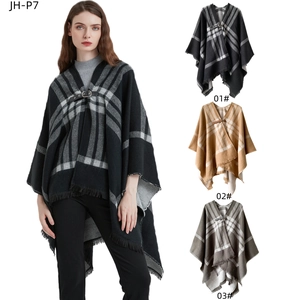Châle à carreaux pour femmes en cachemire synthétique avec boucle en cuir chic