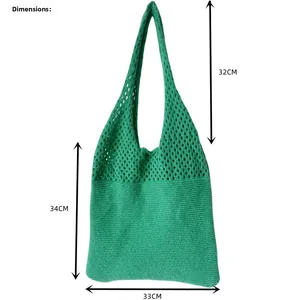 Guida alle taglie della borsa tote verde traforata con misure di 34 cm di altezza