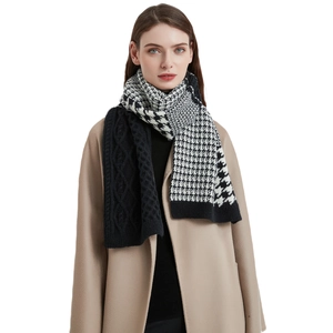 Thick knit winter scarf featuring classic houndstooth patterns and twist cable texture